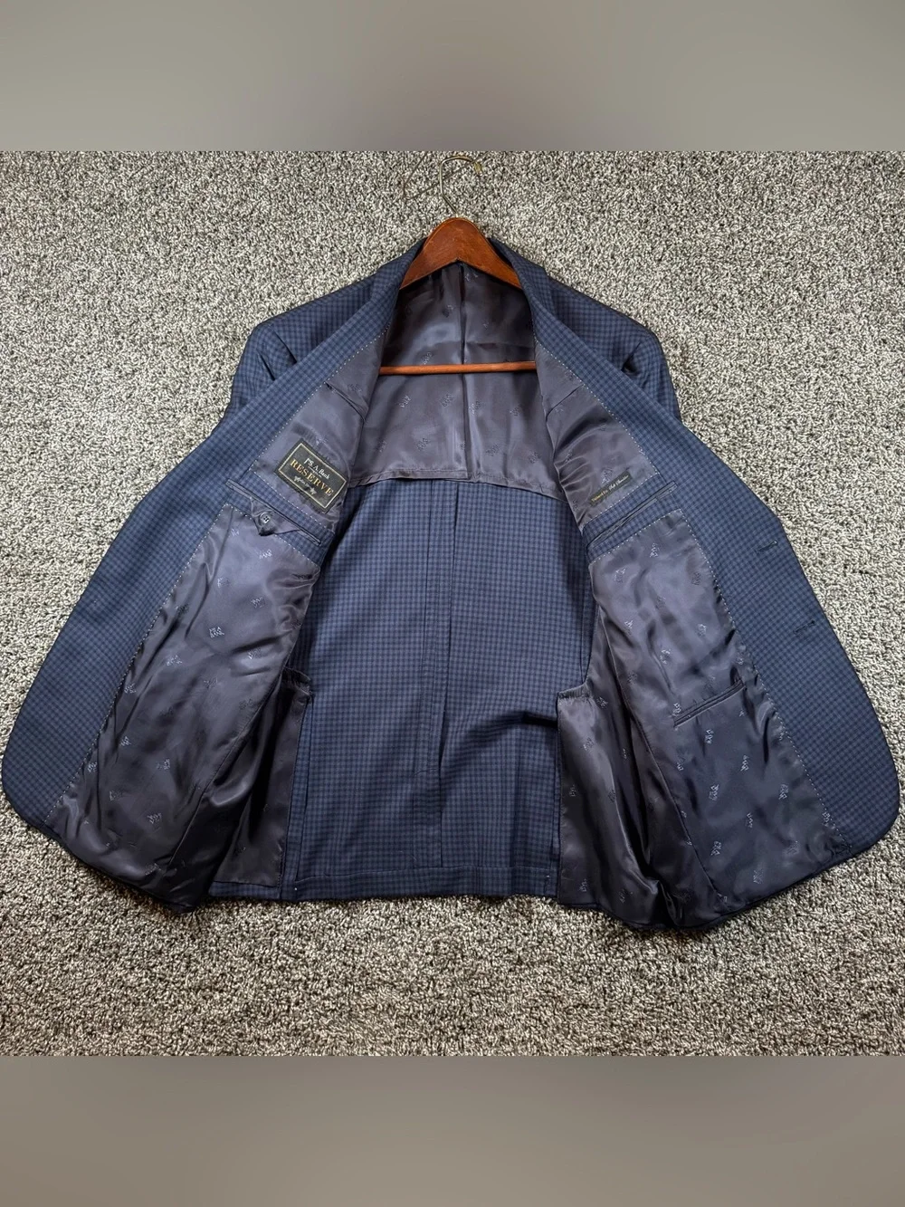 Jos A Bank Reserve Tailored Fit 44R Wool Silk Navy Plaid Coat Blazer Jacket